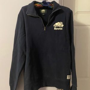 Roots Small Navy Blue 1/4 Zip Sweatshirt